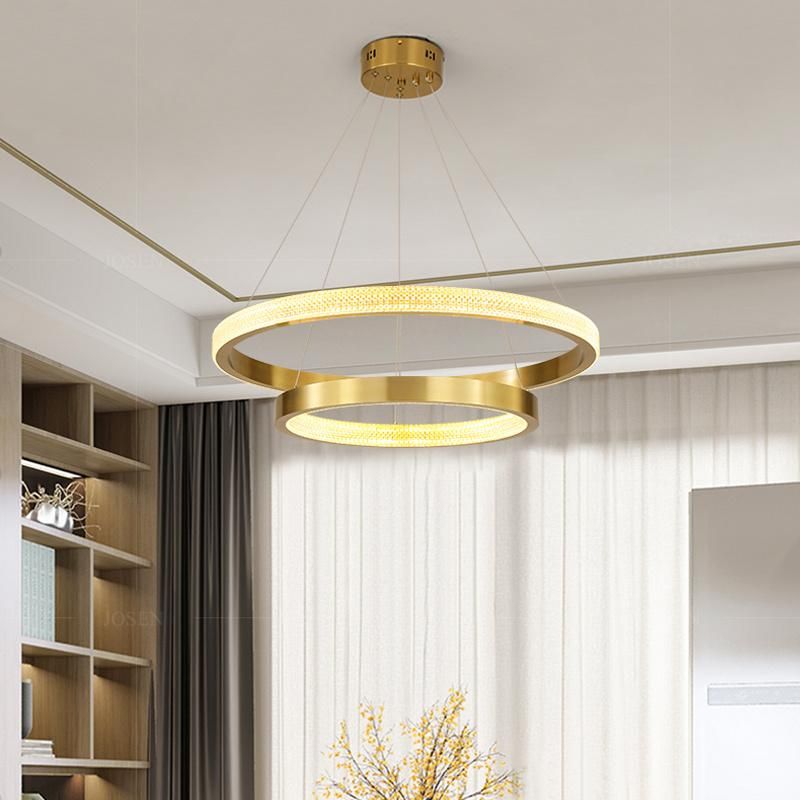 Indoor Modern Nordic Acrylic Circular LED Ring Gold Pendant Lamp Chandeliers Hanging Lights