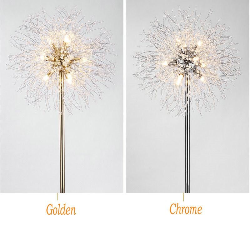 Dandelion Floor Lamp DIY Fireworks LED Lights Gold Chrome Crystal Floor Lamp (WH-MFL-86)