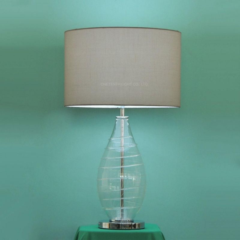 Interior Decorative Glass Lamp and White Linen Fabric Shade Table Lamp for Guestroom