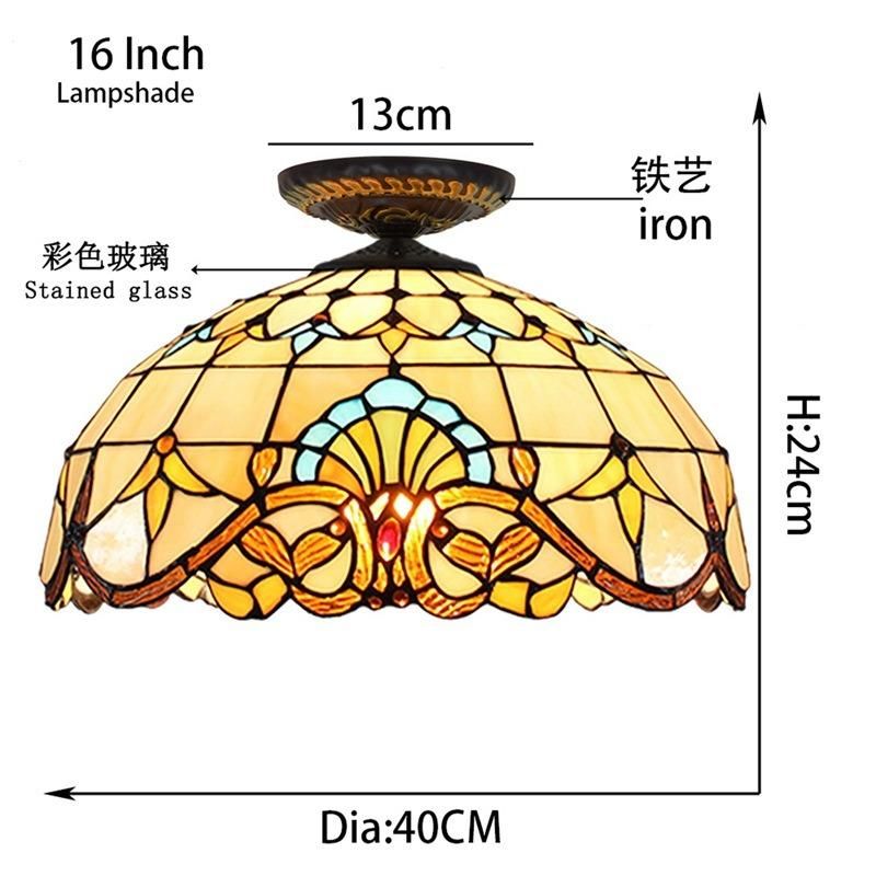 40cm European Style Baroque Tiffany Stained Glass Restaurant Flush Ceiling Light (WH-TA-16)