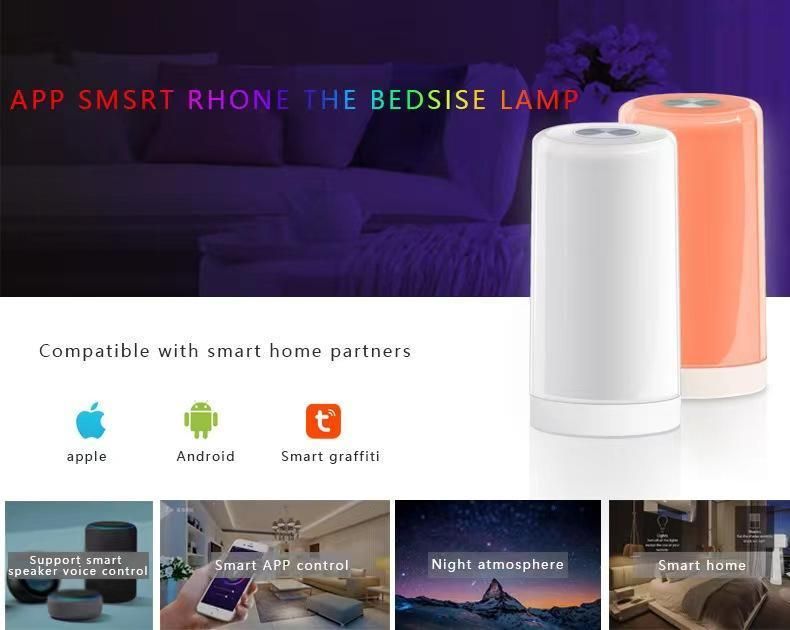 Smart LED Table Night Light Desk Lamps Atmosphere Lighting Dimmable RGB Light Touch Sensor Bedside Rechargeable Lamp