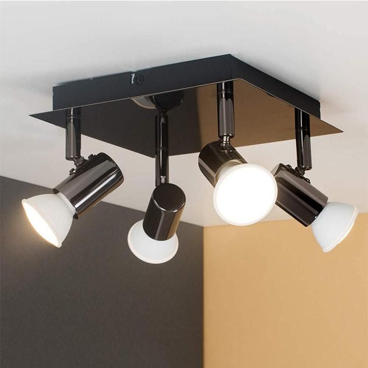 Modern Minimalist Black Chrome Iron Four Head Adjustable Decorative LED Ceiling Light