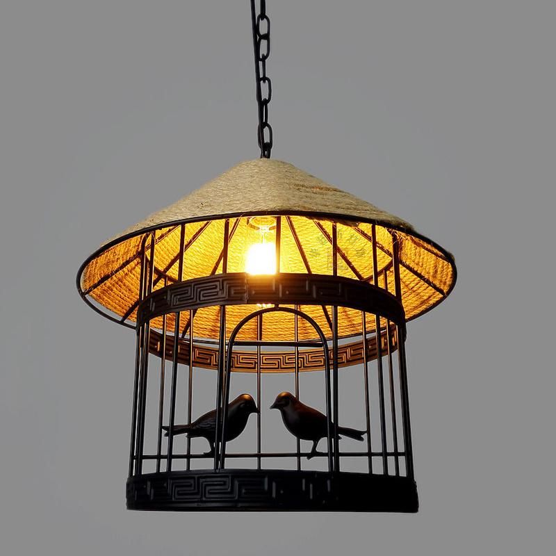 Industrial Loft Bird Cage Pendant Lamp Hemp Rope Chandelier Light (WH-VP-138)