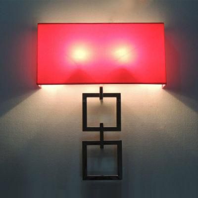 Interior Modern Square Red Fabric and Metal Tube Wall Sconce
