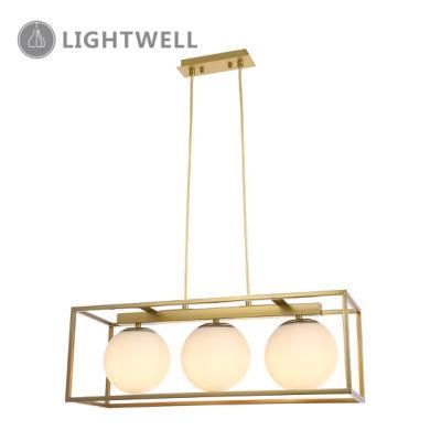 3LT Contemporary Style Rectangle Iron Pendant Lamp with Glass ball for Restaurant