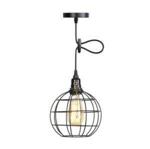 Black Iron Lamp Vintage Decorative Hanging Light Birdcage Shade Pendant Light for Home Retro Metal Art Lamp