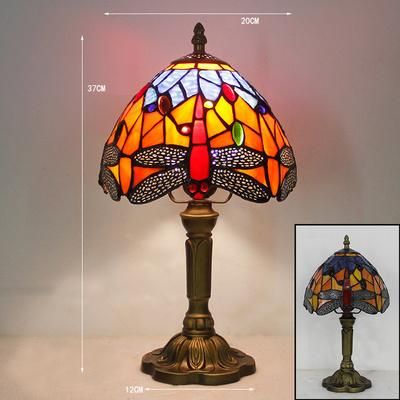 Globe Tiffany Big Small Round Mushroom Retro Crushed Cone Shaped Blue Japanese Natural Wood Luxury Modern Decoration Glass Table Lamp