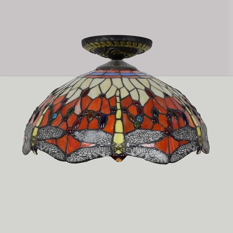 Red Chandelier Dragonfly Tiffany Stained Glass Restaurant Bedroom Aisle Balcony Ceiling Lamp (WH-TA-18)