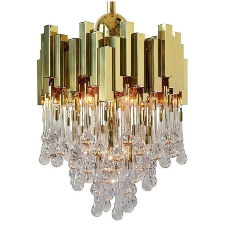 Light Luxury Entrance Crystal Glass Golden Small Bedroom Balcony Luxury Water Drop Chandelier