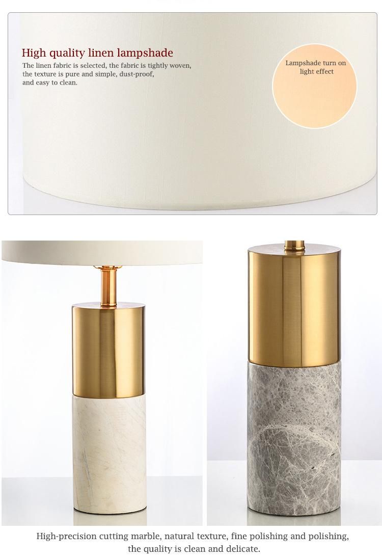 Home Decor Modern Luxury Bed Side Fabric Shade Metal Table Lamps Reading Lamps for Bedroom
