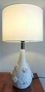Modern Ceramic with Flower Pattern Table Lamp with Fabric Hardback Drum Lamp Shade
