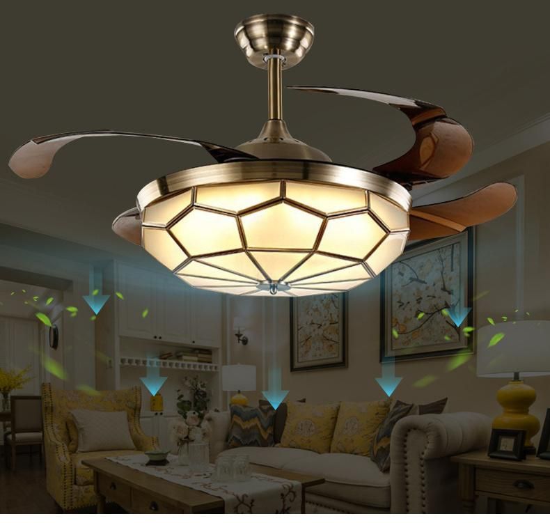 Decorative Acrylic Retractable Blades Fancy Ceiling Fan with Lights Remote Control Cooling Restaurant Home Hotel