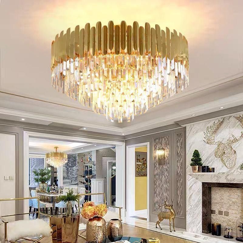 Modern American Euroueap Home Decoration Luxury Crystal Brass Copper Iron Metal Hanging Pendant Lights Chandelier