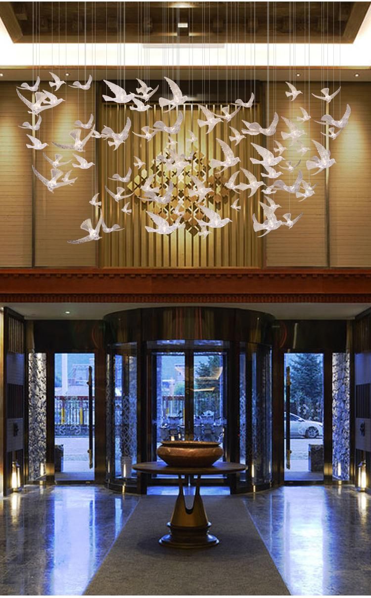 Bird Shape Super Market Store Show Room Custom Large Luxury Glass LED Chandelier Light