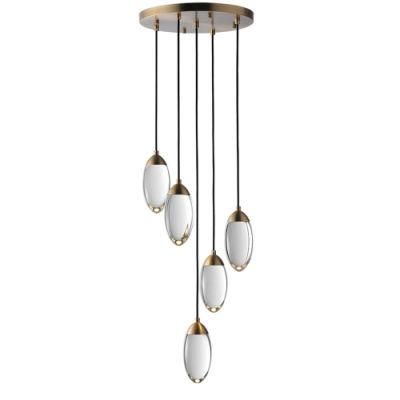 Crystal Stair Chandelier Lighting Modern Copper Luxury Design Hanging Lamp