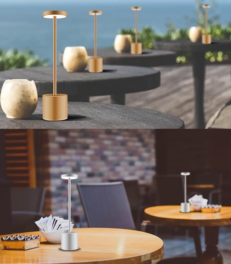 Modern Hotel Style Energy Saving Table Light Aluminium USB Rechargeable LED Cordless Wireless Touch Control 3-Level Table Lamp for Dinner KTV Bar Restaurant