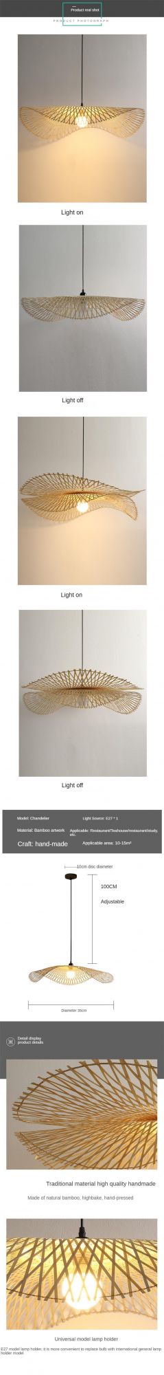 Bamboo Woven Lotus Leaf Pendant Lights Natural Rattan Wicker Chandeliers Japan Style Hanging Lamp for Home Decoration Lampara