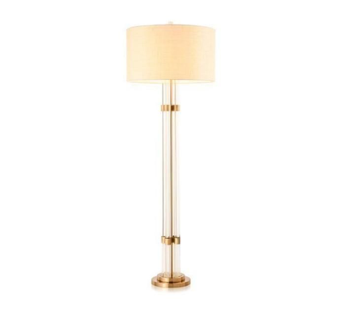Post Modern Hotel Glass Standing Column Floor Lamp Light with Fabric Shade for Living Room, Bedroom