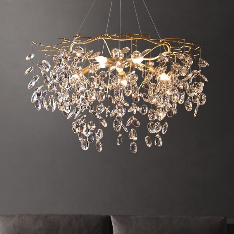 Villa Living Room Pendant Lamp Light Luxury Full Copper Crystal Bedroom