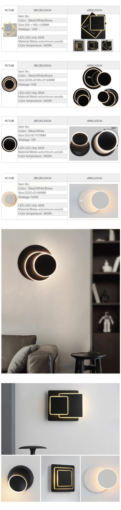 Masivel Nordic Simple Postmodern Reading Wall Light Minimalist Circle Wall Lamp