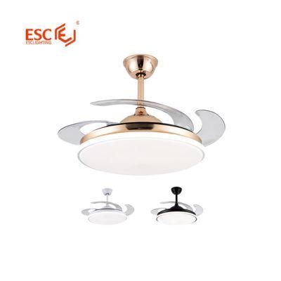 Smart Home Control Clear Acrylic Fan Blades 42 Inch Golden Chandelier Light with Fan