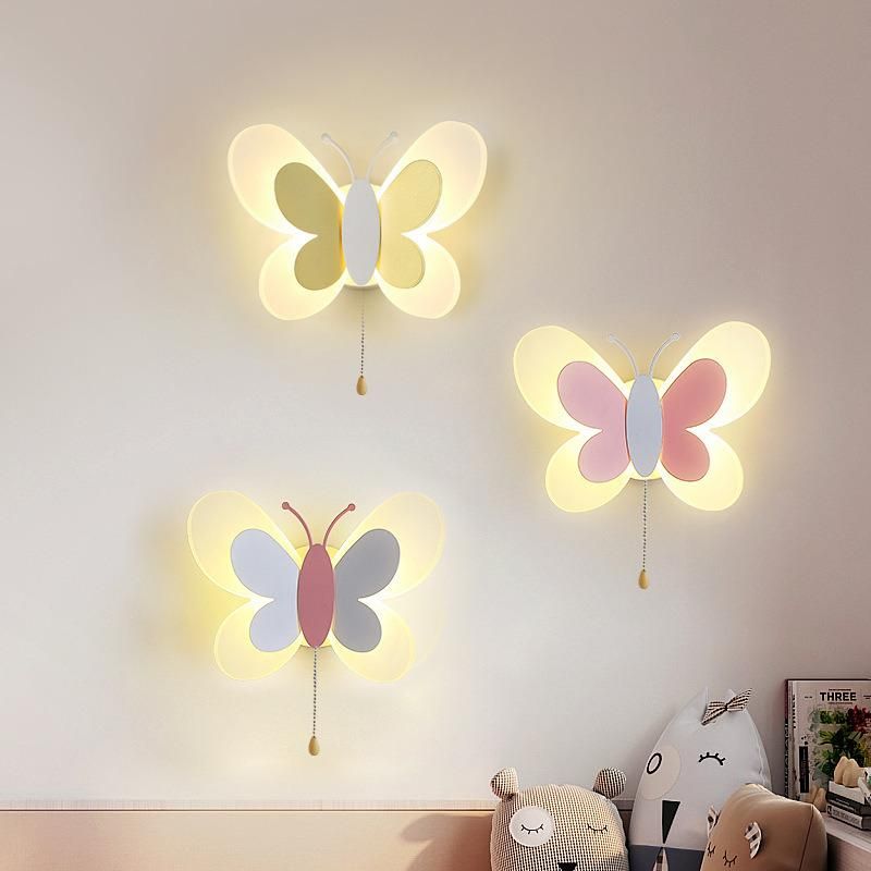 Cartoon Cute Blue Pink Butterfly Wall Lamp Creative Wall Mount LED Light (WH-OR-139)