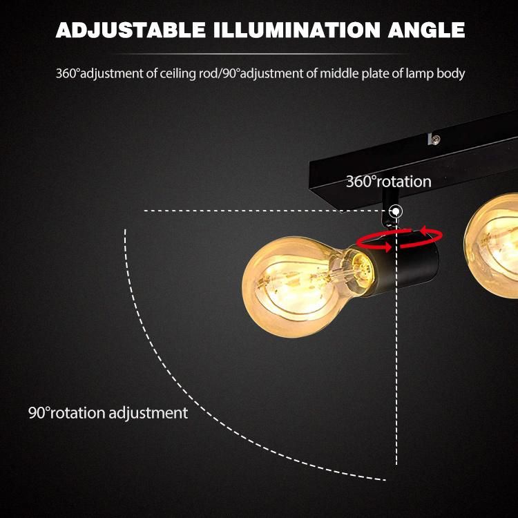 Modern Minimalist Black Iron Four-Head Adjustable Decorative LED Ceiling Lamp