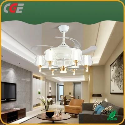Glass Crystal Chandelier Household Living Room Dining Room Fan with Light Remote Control Ceiling Fan with Light