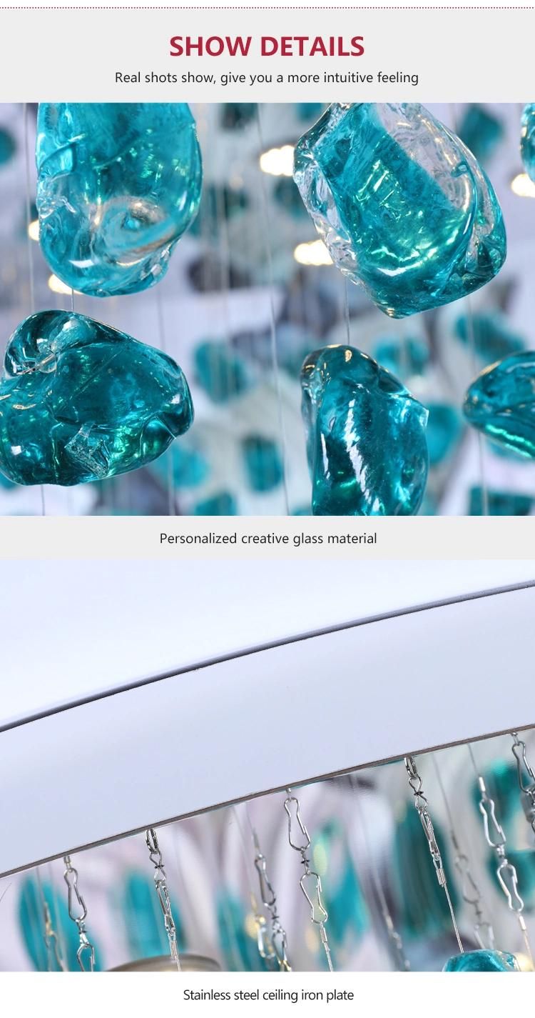 Luxury Crystal Green Stone Custom Light Staircase Hall Hotel Non-Standard LED Chandelier Lamp