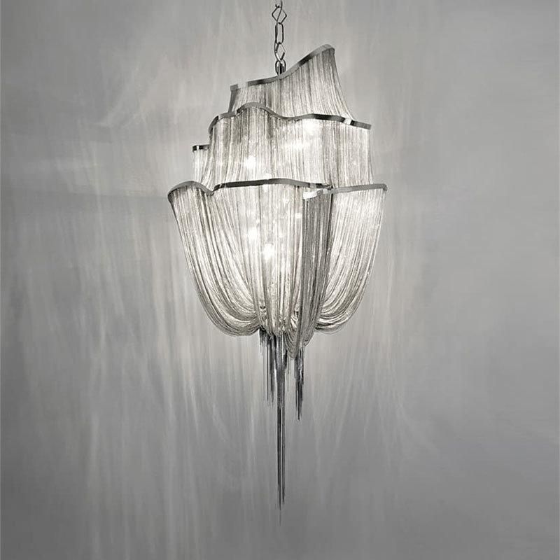 2022 Modern Luxury Gold and Silver Chain Tassel Ceiling Lamp Hotel Art Creative Decoration Chandelier Industrial Style