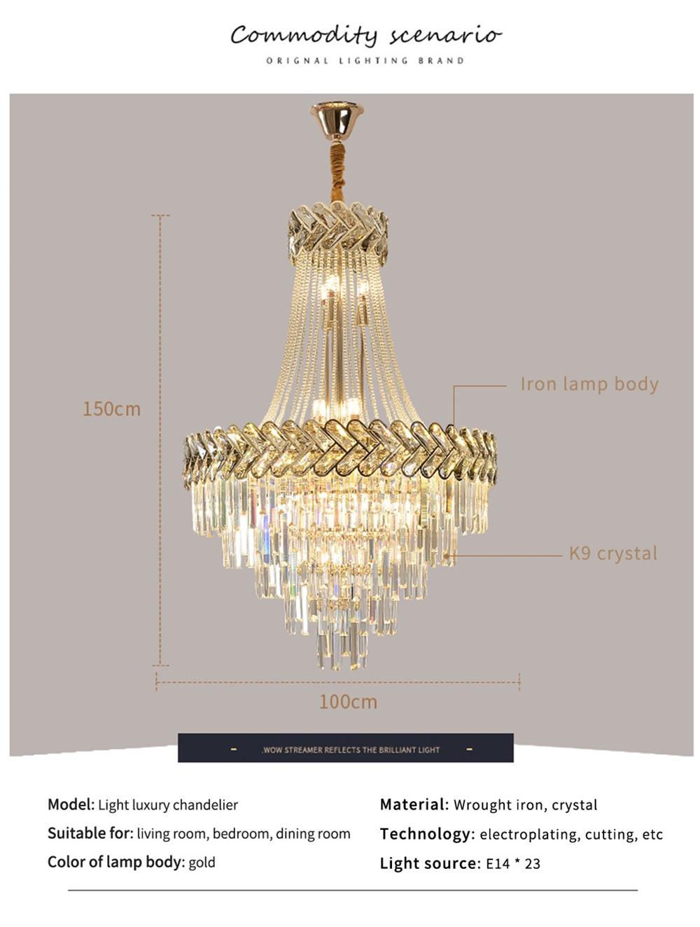 Modern Crystal Chandelier Lighting High Quality Gold LED Hanging Lamp for Living Room Bedroom Staircase Indoor Lighting