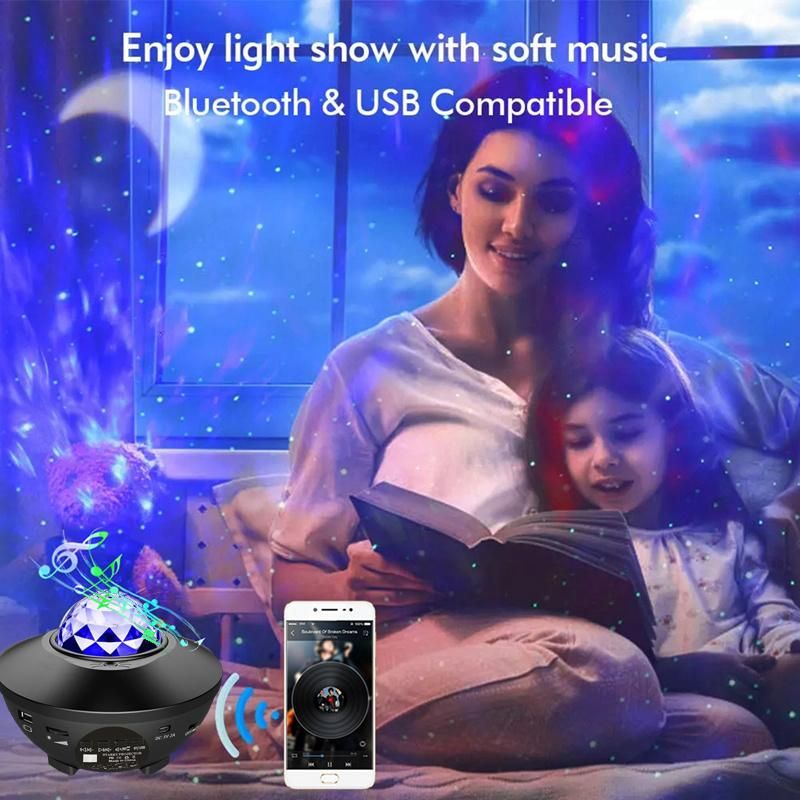 LED Star Projection Light USB Bluetooth Romantic Fantasy Rotating Atmosphere Light Voice-Controlled Ocean Starry Night Light