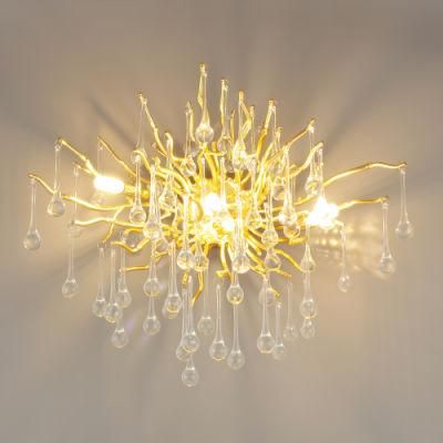Art Decoration Flower White Crystal Glass Golden Wall Lamp Lighting