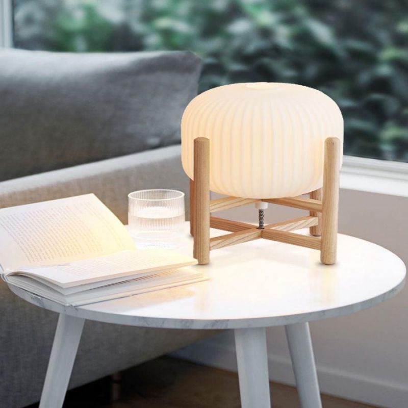 Modern Creative Table Lamp with Wood Base Bedside Nightstand Lamp