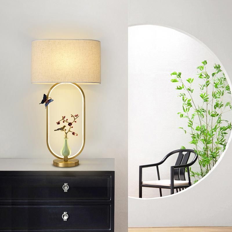 New Chinese Style Floor Lamp All Copper Living Room Bedroom Desk Light
