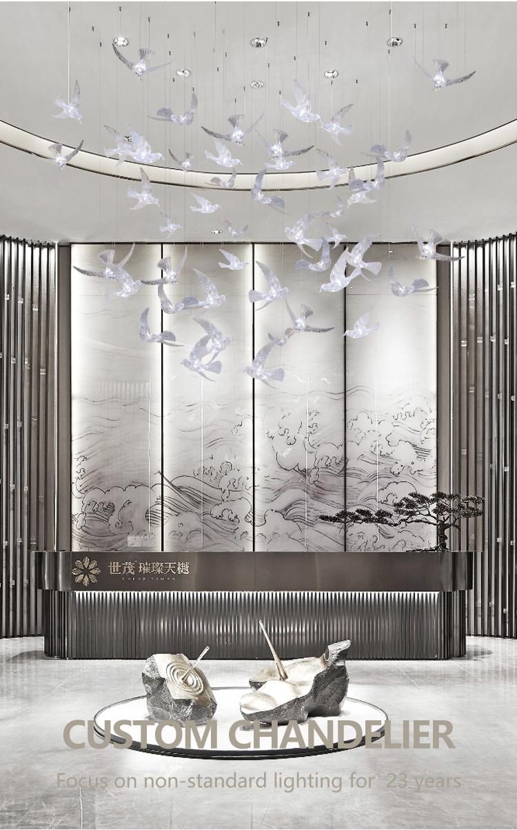 Bird Shape Super Market Store Show Room Custom Large Luxury Glass LED Chandelier Light