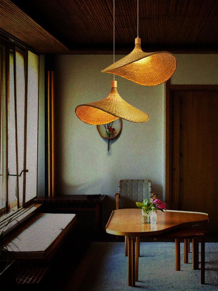 Wooden Weaving Bamboo Pendant Lights Handmade Bamboo Straw Hat Retro Chandelier (WH-WP-45)