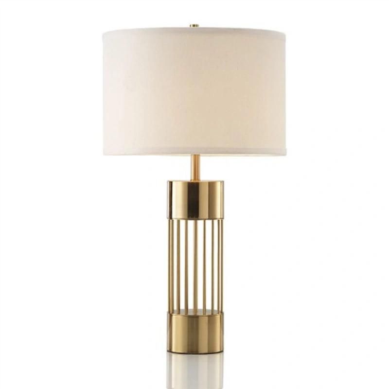 Modern Stylish Home Hotel Energy Saving Gold Base Bedside Table Light Metal Table Lamp with Fabric Shade