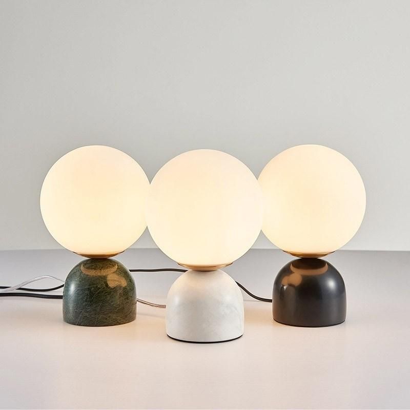 Post Modern Nordic White Round Glass Shade Marble Base Designer LED Table Lamp for Bedside Office Decor Bedroom LED Table Lamp