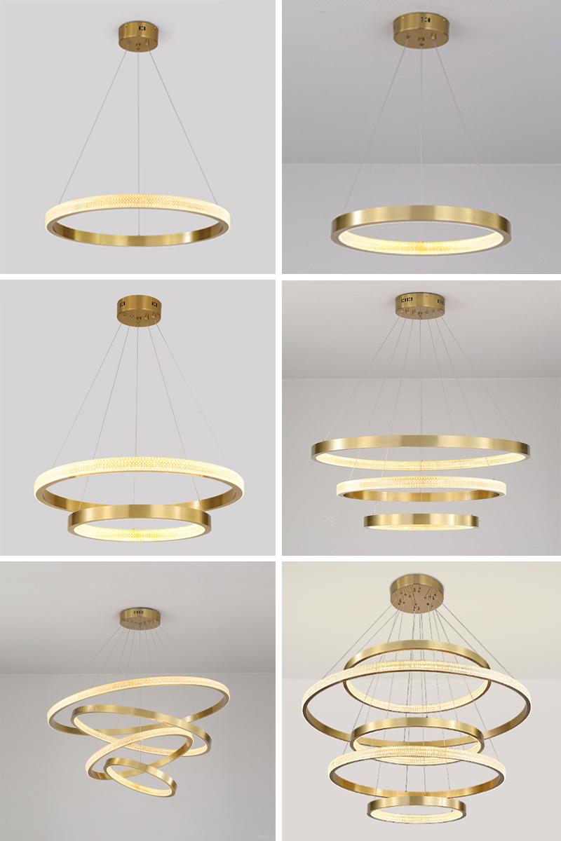 Indoor Modern Nordic Acrylic Circular LED Ring Gold Pendant Lamp Chandeliers Hanging Lights