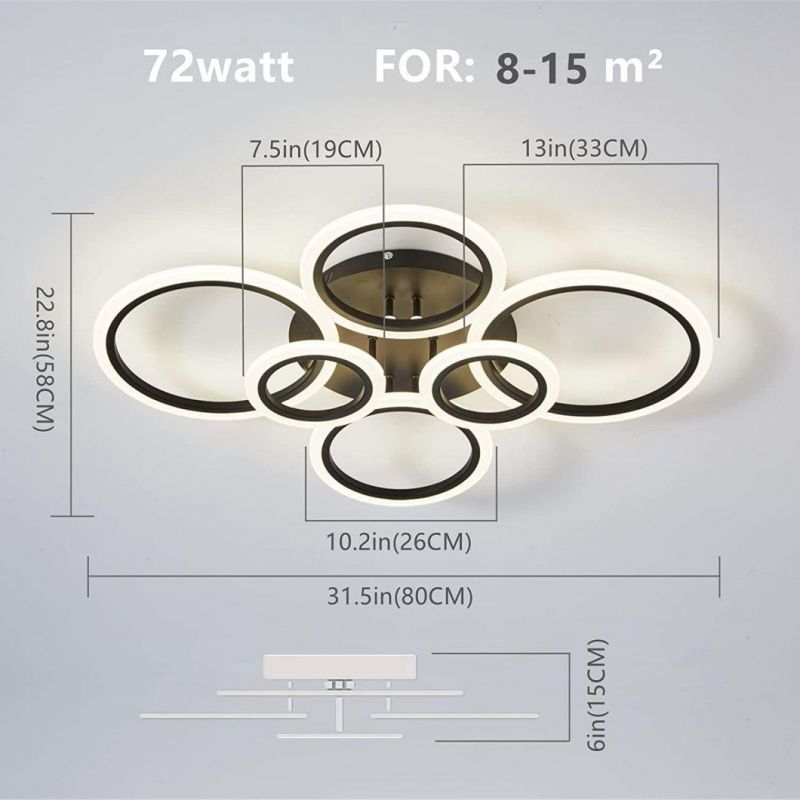 Modern Interior Decorative Lamp 6 Head Ring Recessed Dimmable LED Ceiling Light