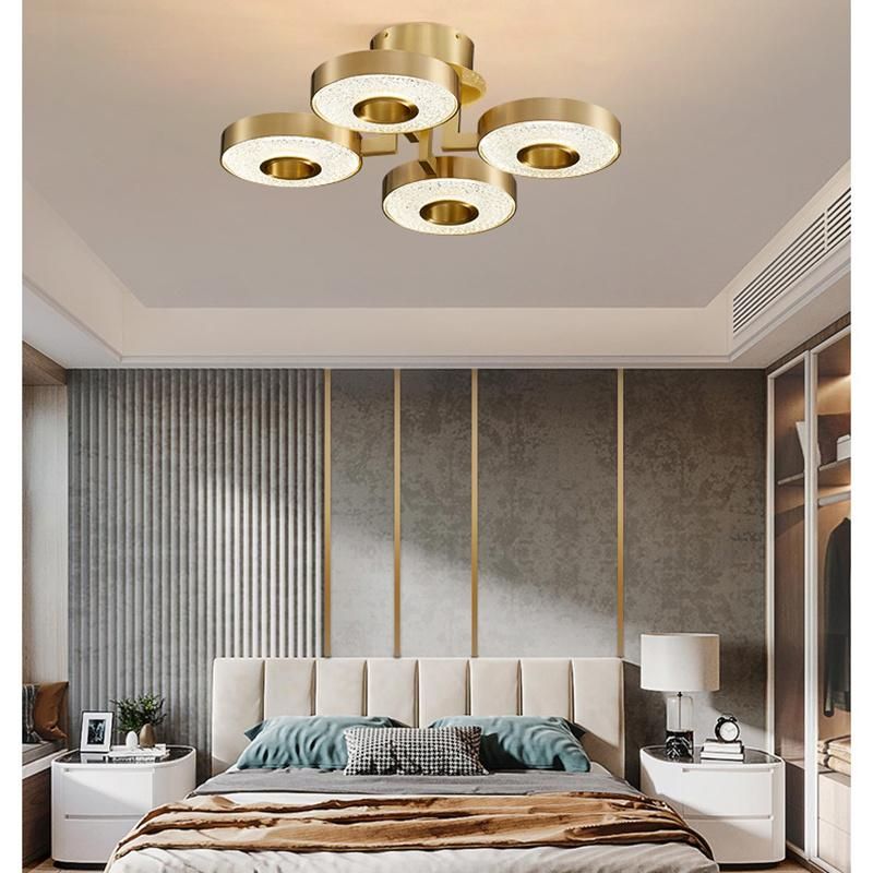 Modern Simple Copper Ceiling Light LED Living Room Lamp Luxury Crystal Dining Room Light
