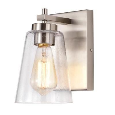 1 Light Brushed Nickel Clear Seeded Glass Bathroom Light Fixtures