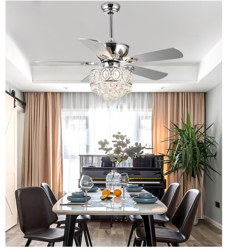 Decorative Trend White Light Crystal Fan Light Wall Power Electric Style Time Air Ceiling Fan Plywood Blades Crystal Light