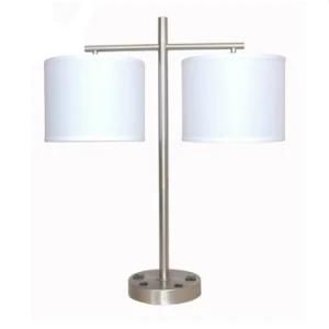 Brushed Nickel&#160; Finish Table Lamp with USB and Power Outlet