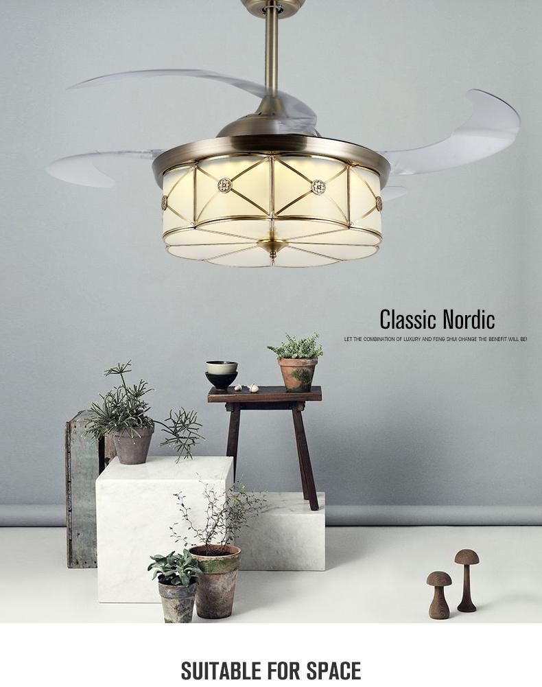 Decorative European Brass Material Ceiling Fan with LED Light