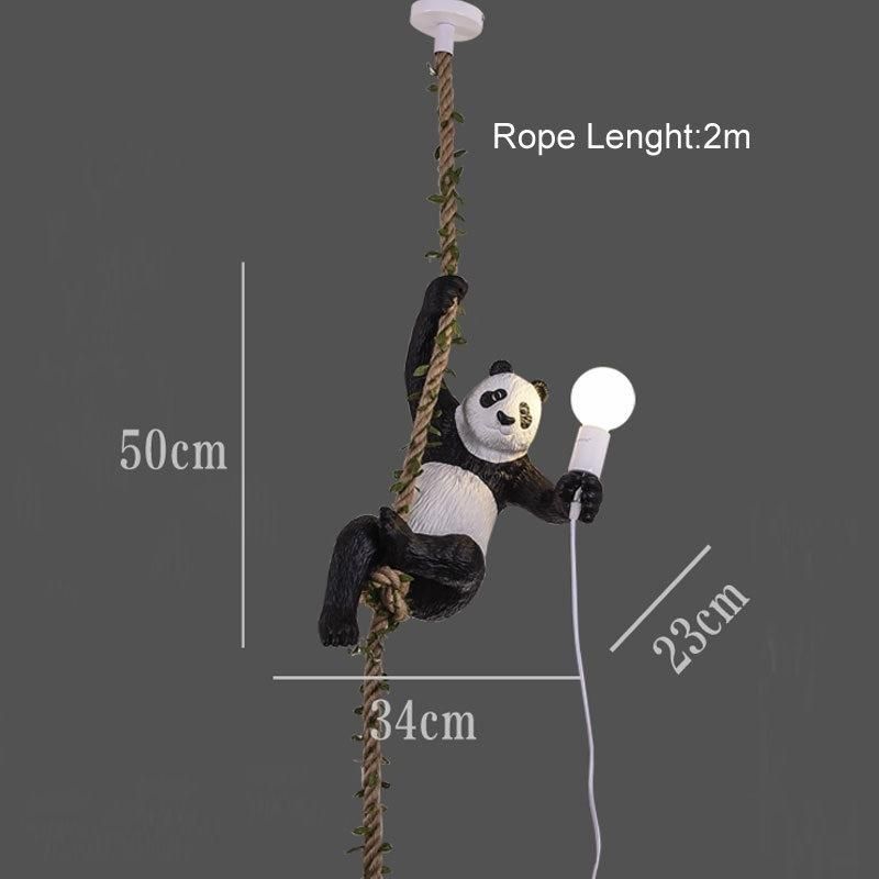 Vintage Resin Panda Chandelier Lighting Nordic Hemp Rope Light Panda Chandelier Zoo Decorative Lamp (WH-VP-149)