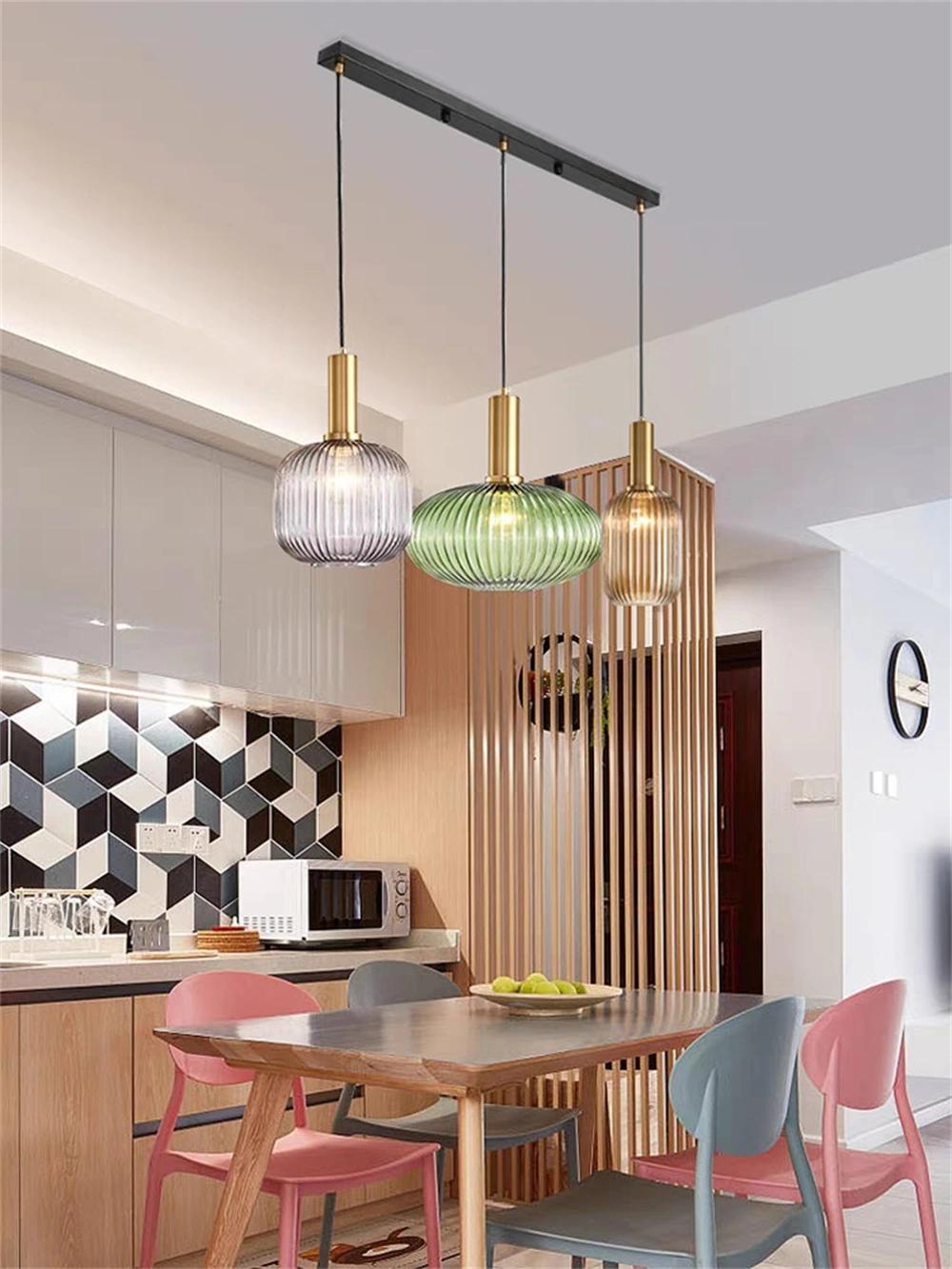 Modern Restaurant Colored Glass Chandelier Bar Bedroom Creative Kitchen Hanging Lamps Dining Room Lights Suspension Luminaire