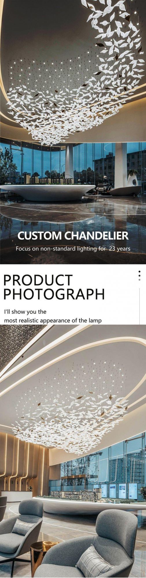 New Product Banquet Hall Villa Commercial Custom Project Luxury Glass Leaf LED Chandelier Lamp