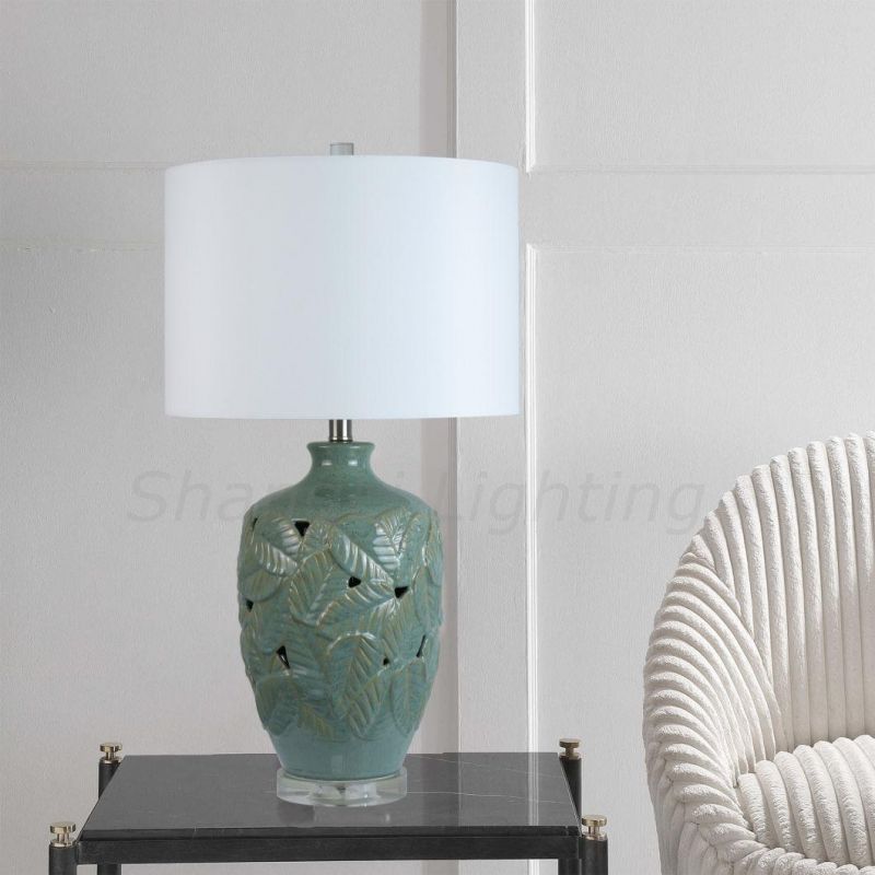 American Classic Leaf Pattern Ceramic Hollow Table Lamp American Country Nordic New Chinese Table Lamp Manufacture
